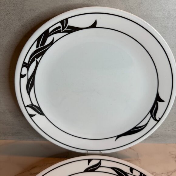 Corelle “Lyrics” Dinner Plates – Set of 3 – 10.25” Black Leaves on White - Picture 3 of 5